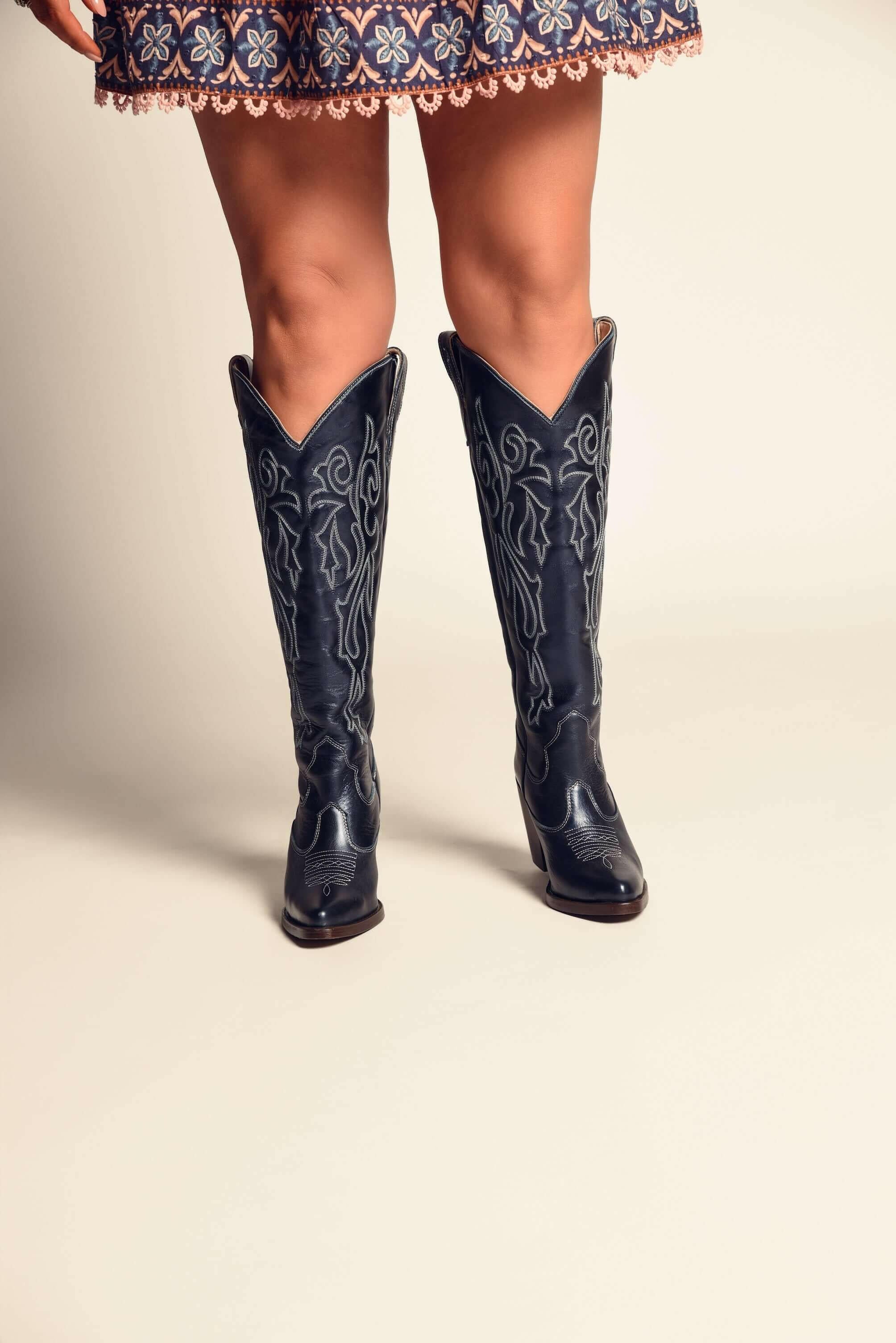 Bristol Metallic Navy Wide Calf Boots- Fontleroy