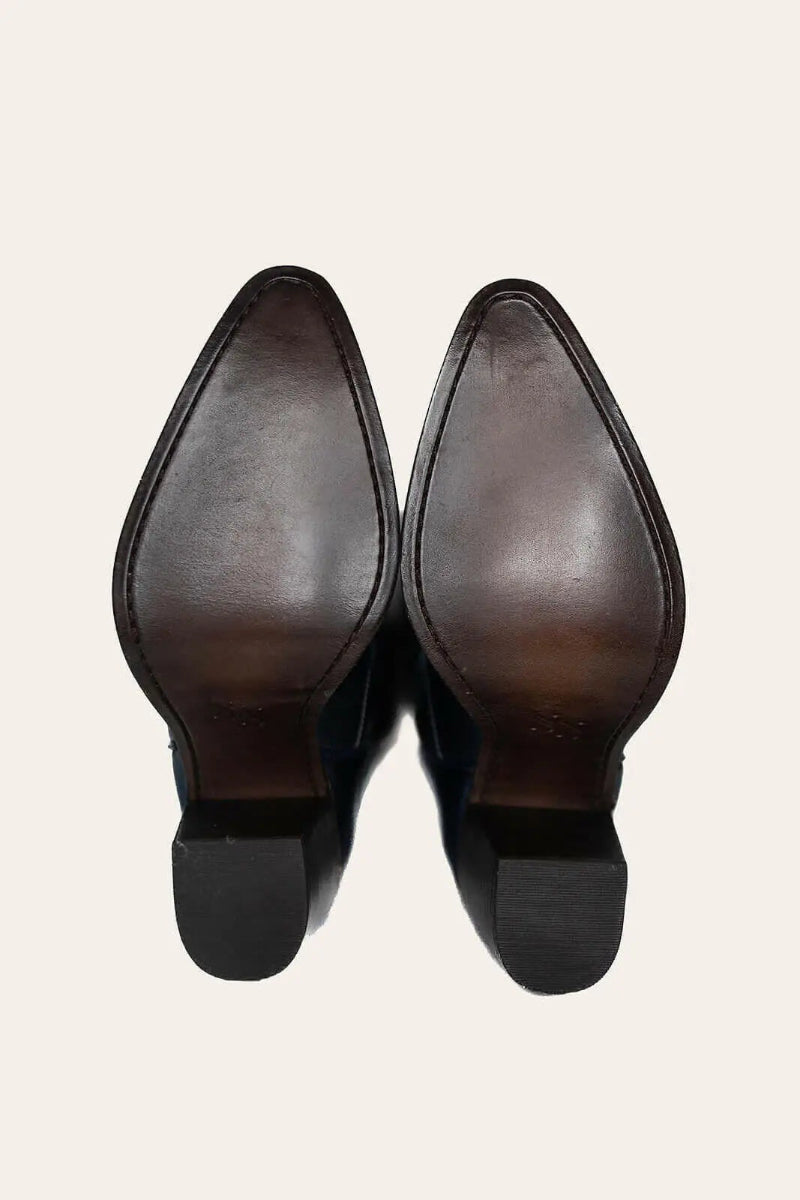 Dark brown wide calf cowboy boots with pointed toes and block heels, genuine leather luxury wide calf boots