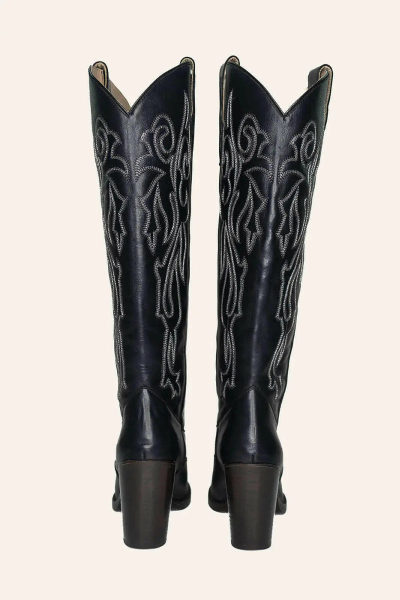 Charlotte Black Wide Calf Boots | Genuine Leather | Fontleroy