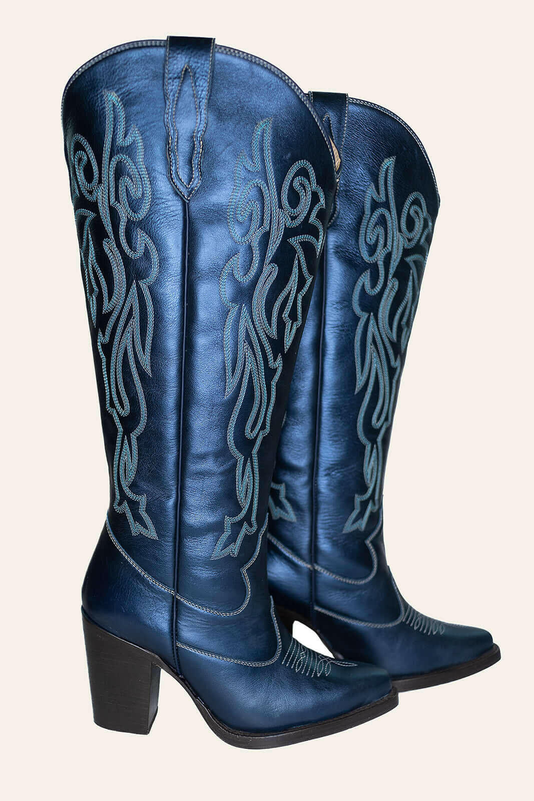 Bristol Metallic Navy Wide Calf Boots- Fontleroy