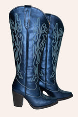 Bristol Metallic Navy Wide Calf Boots- Fontleroy