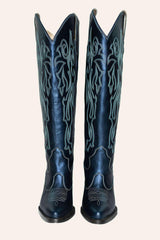 Bristol Metallic Navy Wide Calf Boots- Fontleroy